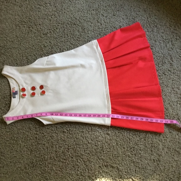 Vintage Women’s Sleeveless Orange & Beige Mod Drop-Waist Dress, Y2K does 1960’s - Picture 8 of 10